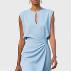 Sleeveless Midi Dress with Keyhole Neckline and Wrap Waist Detail