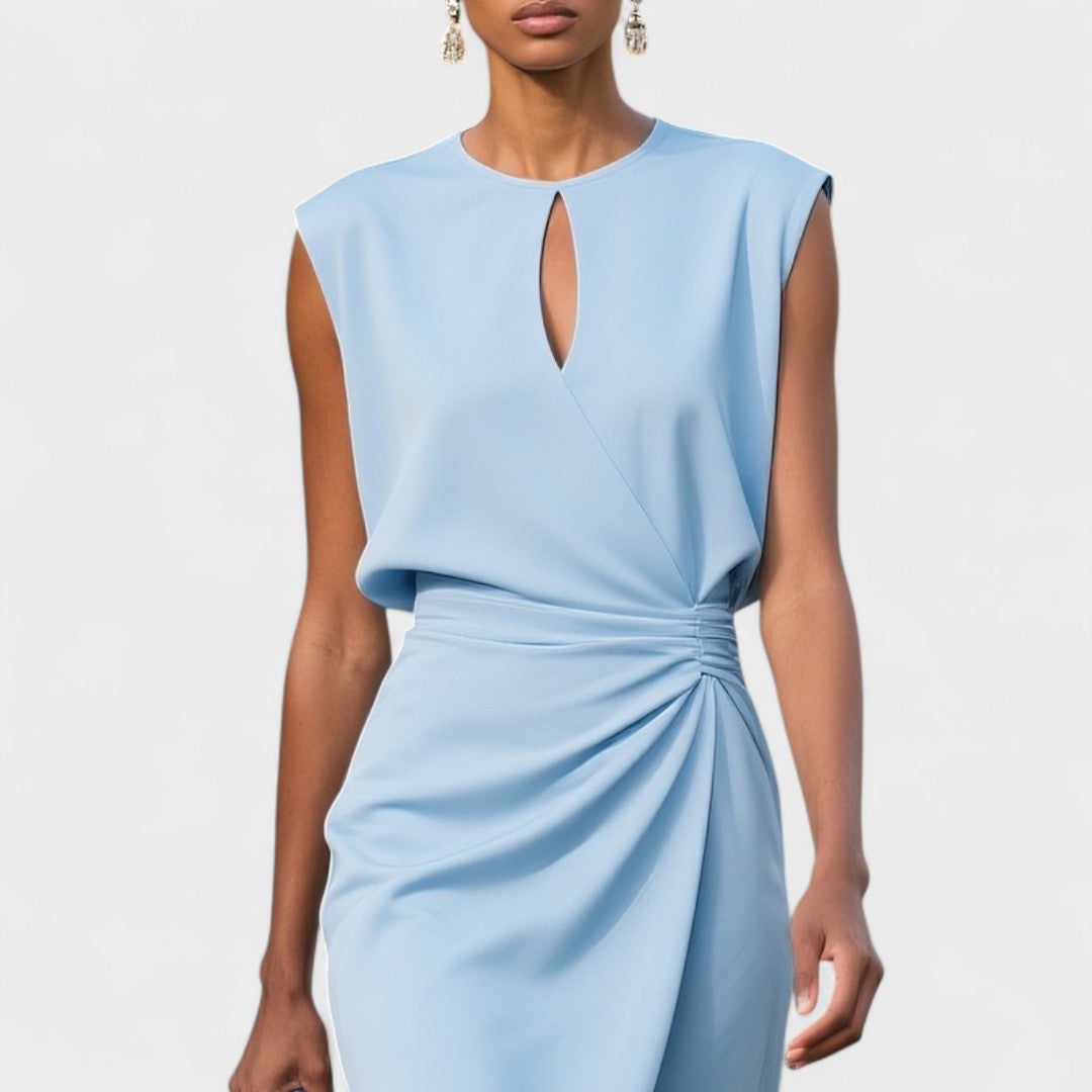 Sleeveless Midi Dress with Keyhole Neckline and Wrap Waist Detail