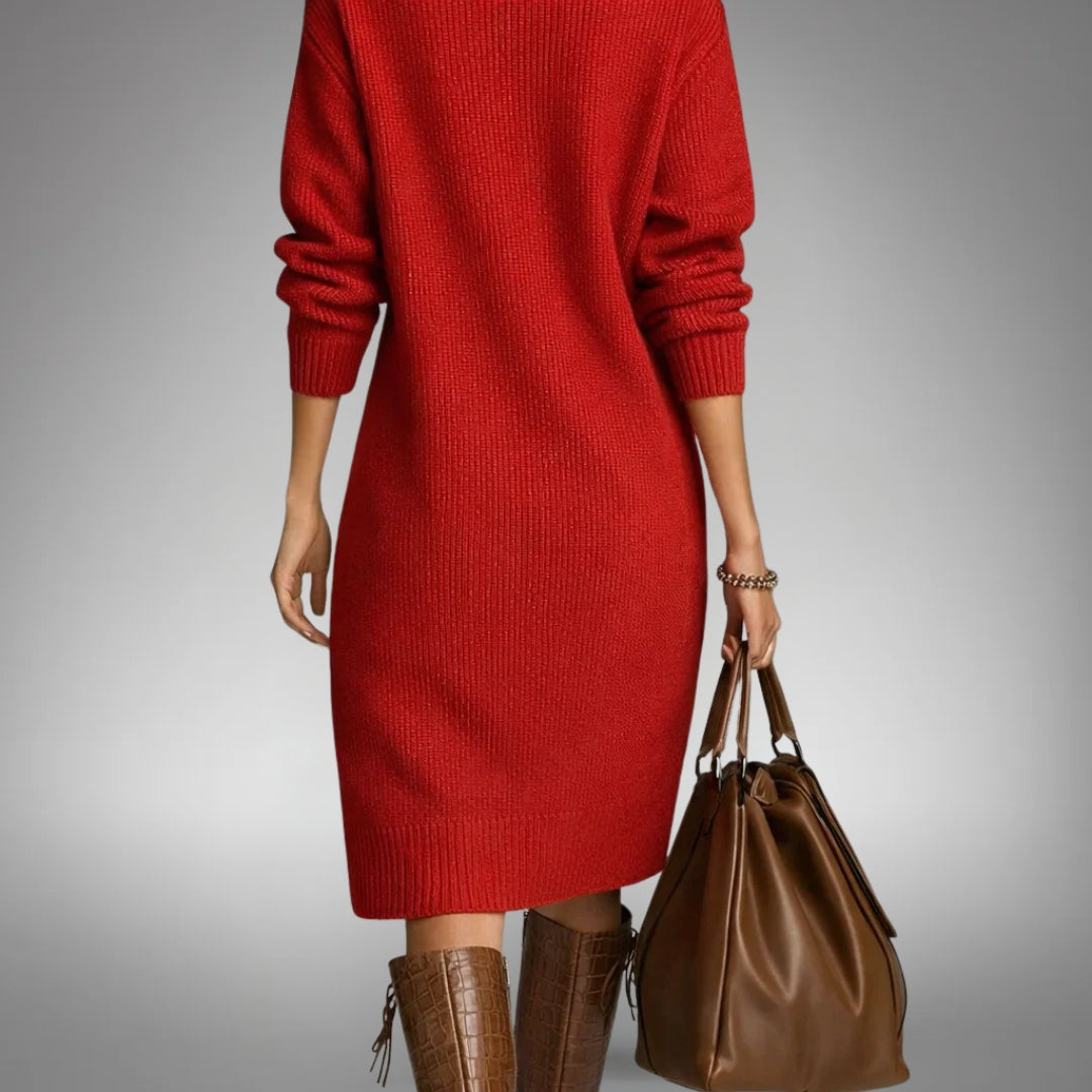 Women's High Neck Midi Dress for Everyday Elegance