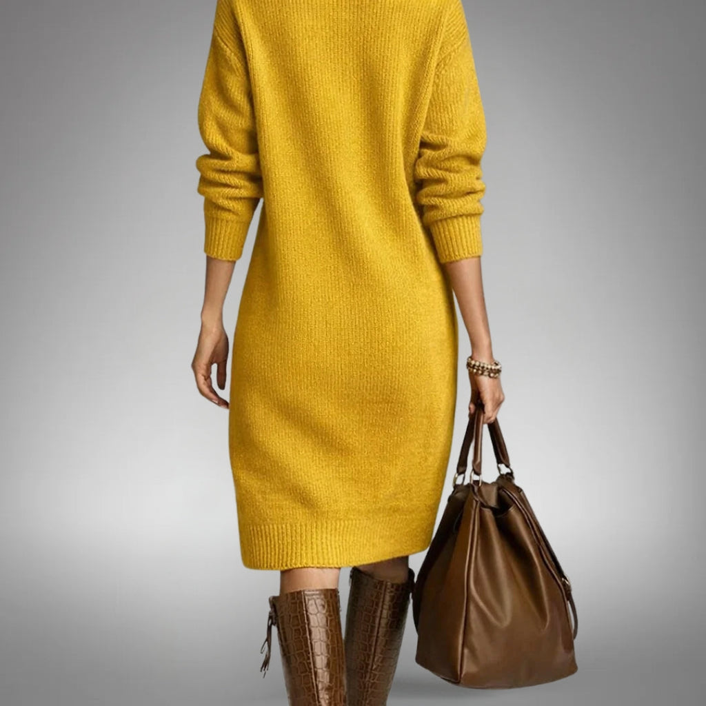 Women's High Neck Midi Dress for Everyday Elegance