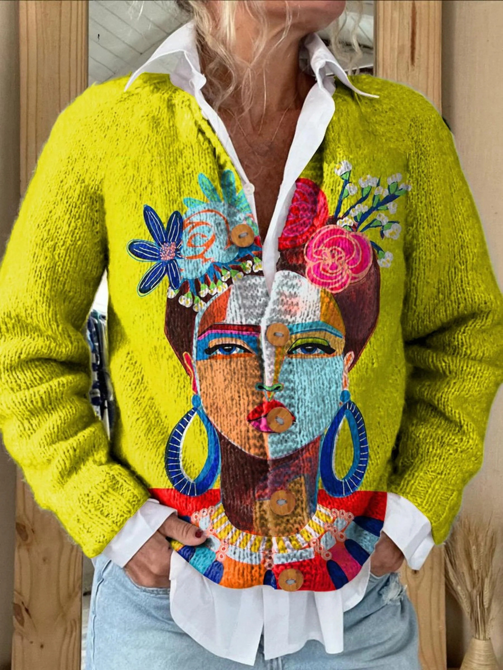 Women's Knitted Cardigan with Unique Prints for Effortless Style and Comfor