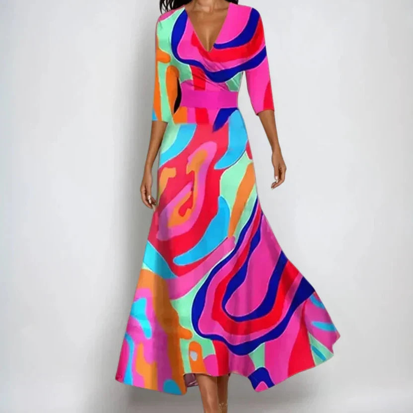 Elegant Women's Wrap Dress with 3/4 Sleeves and Secure Neckline