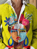 Women's Knitted Cardigan with Unique Prints for Effortless Style and Comfor