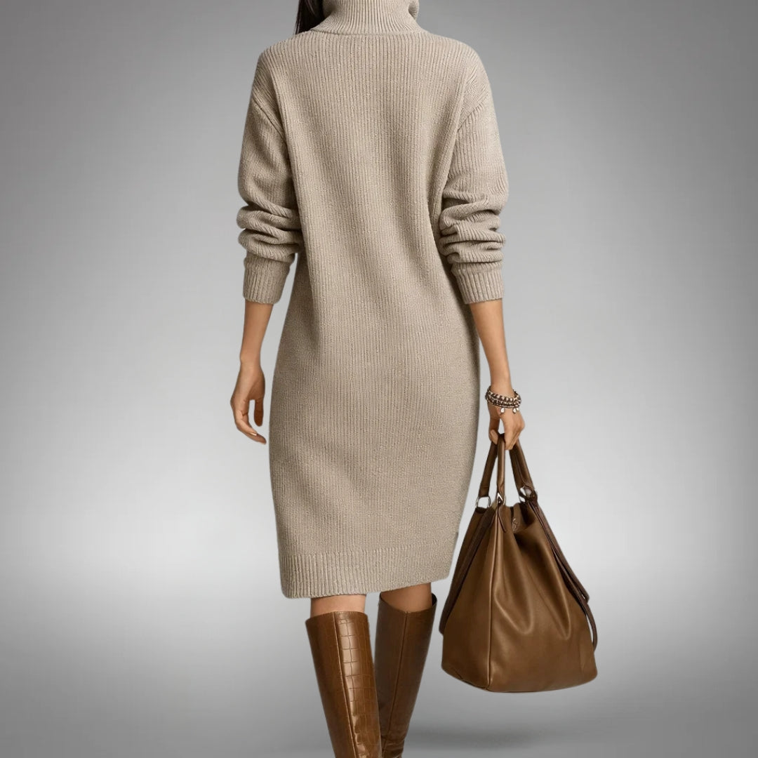 Women's High Neck Midi Dress for Everyday Elegance