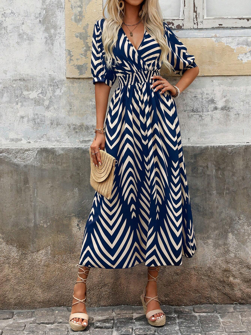 Bohemian Geometric Print Dress with Tailored Cut
