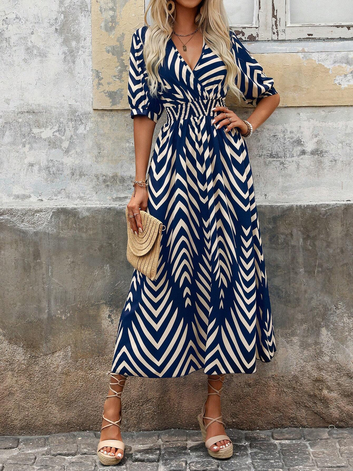 Bohemian Geometric Print Dress with Tailored Cut
