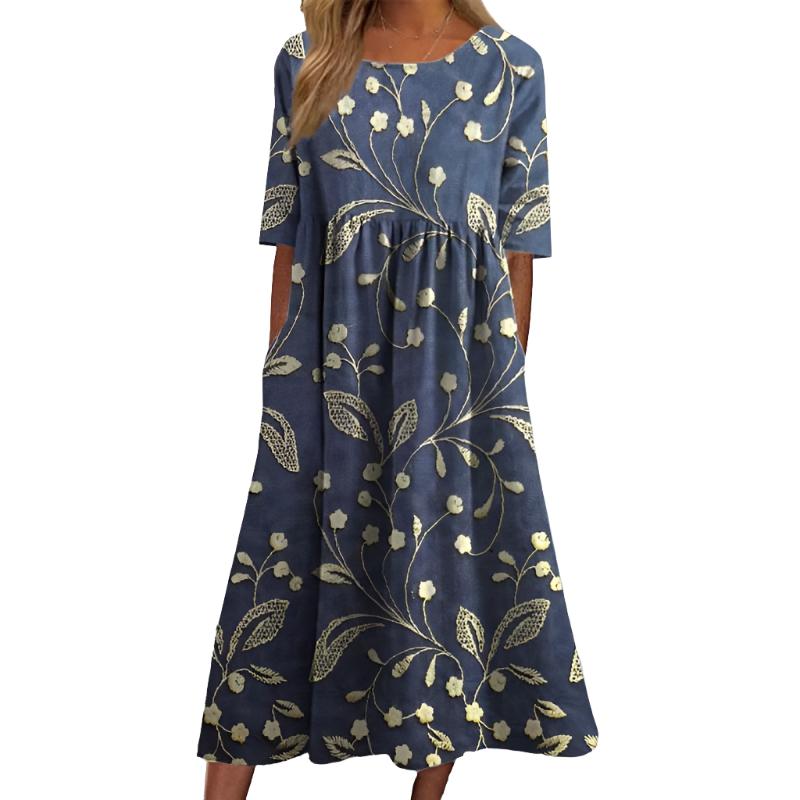 Floral Print Midi Dress for Women – Elegant and Comfortable Summer Style with Fluid Silhouette