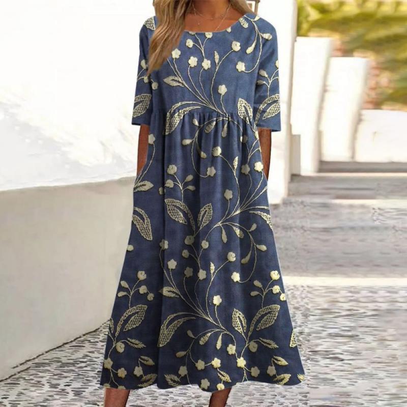 Floral Print Midi Dress for Women – Elegant and Comfortable Summer Style with Fluid Silhouette