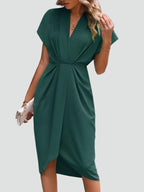 Chic Midi Wrap Dress with V-Neckline and Defined Waist