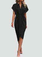 Chic Midi Wrap Dress with V-Neckline and Defined Waist