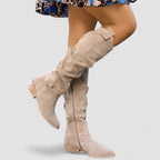 Knee-High Slouch Boots with Block Heel for Women