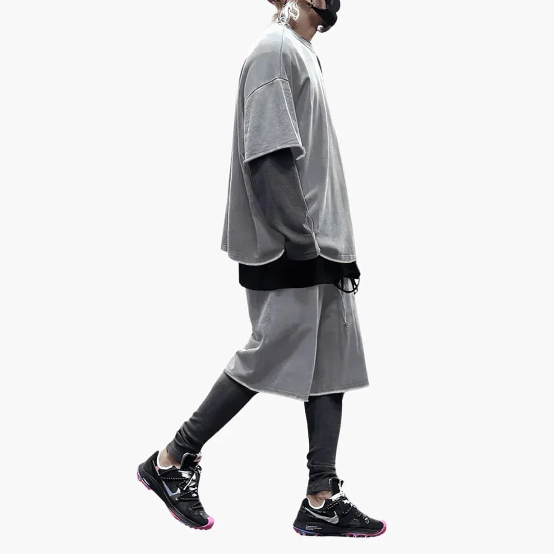 Men's Lightweight Summer Two-Piece Set with Oversized Short-Sleeve Shirt and Drawstring Shorts