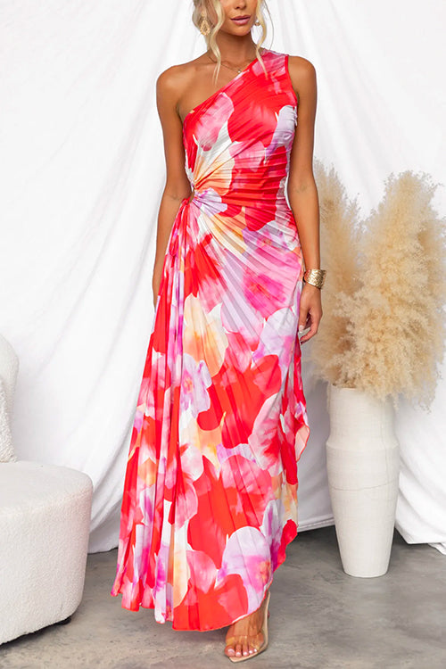 Asymmetrical Floral Pleated Summer Dress for Women in Vibrant Colors