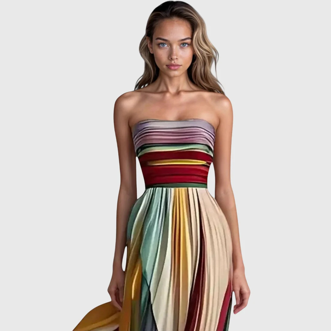 Strapless Multicolored Maxi Dress for Elegant Summer Occasions