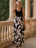 Sleeveless Maxi Dress with Flowing Printed Skirt and Relaxed Fit