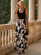 Sleeveless Maxi Dress with Flowing Printed Skirt and Relaxed Fit