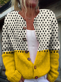 Women's Polka Dot Print Knitted Cardigan with Button Closure