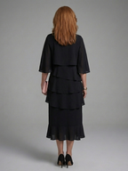 Layered Cape Sleeve Midi Dress with Relaxed Silhouette