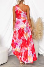 Asymmetrical Floral Pleated Summer Dress for Women in Vibrant Colors