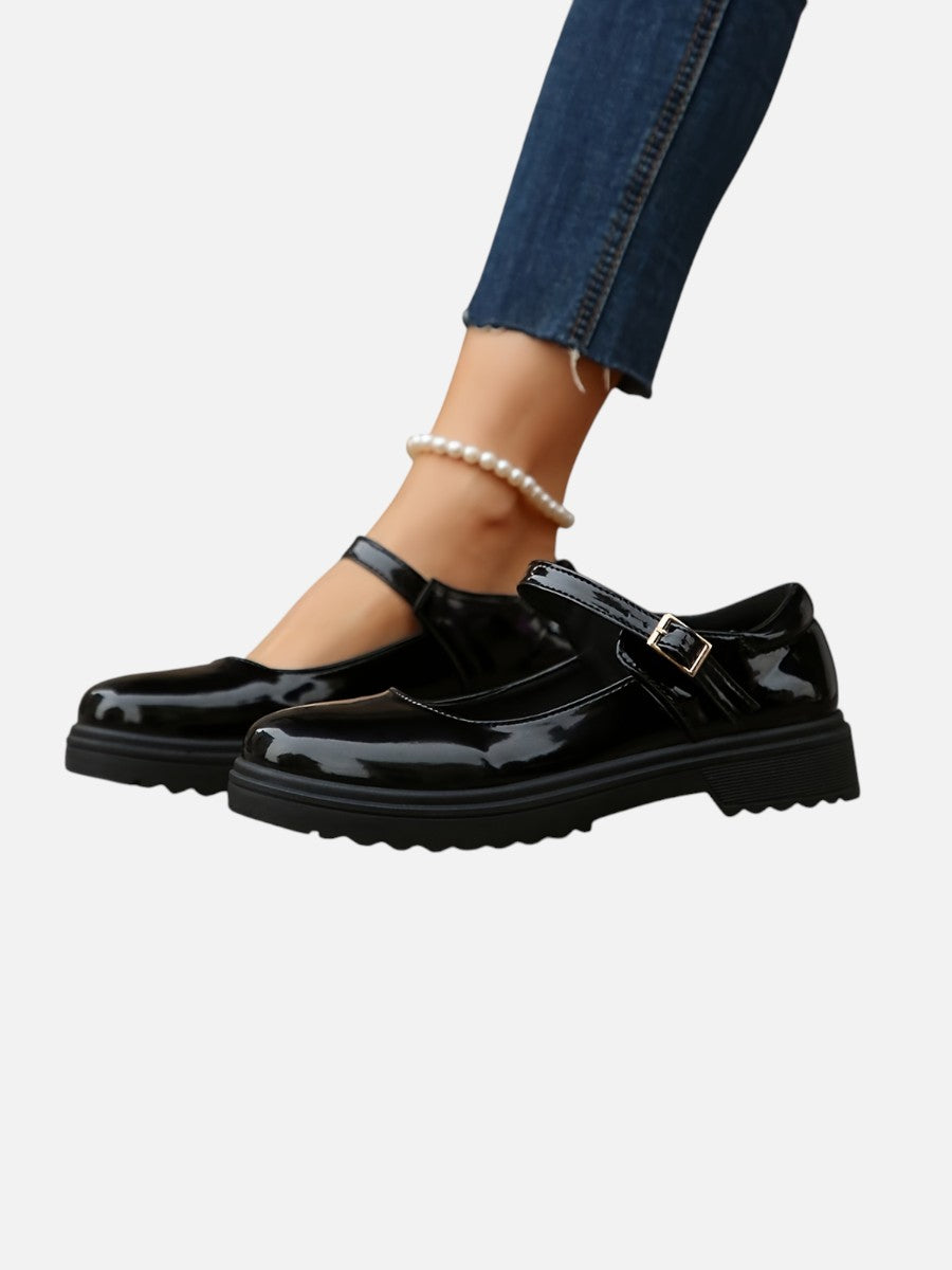 Glossy Leather Look Mary Jane Loafers for Everyday Comfort and Style