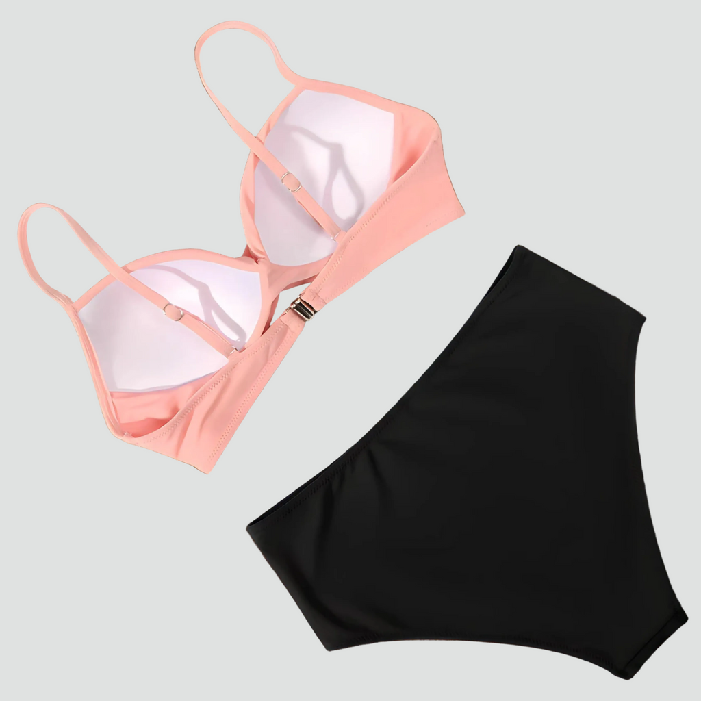 Retro High-Waisted Slimming Bikini with Push-Up Top