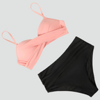 Retro High-Waisted Slimming Bikini with Push-Up Top
