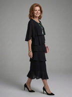 Layered Cape Sleeve Midi Dress with Relaxed Silhouette