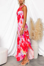 Asymmetrical Floral Pleated Summer Dress for Women in Vibrant Colors