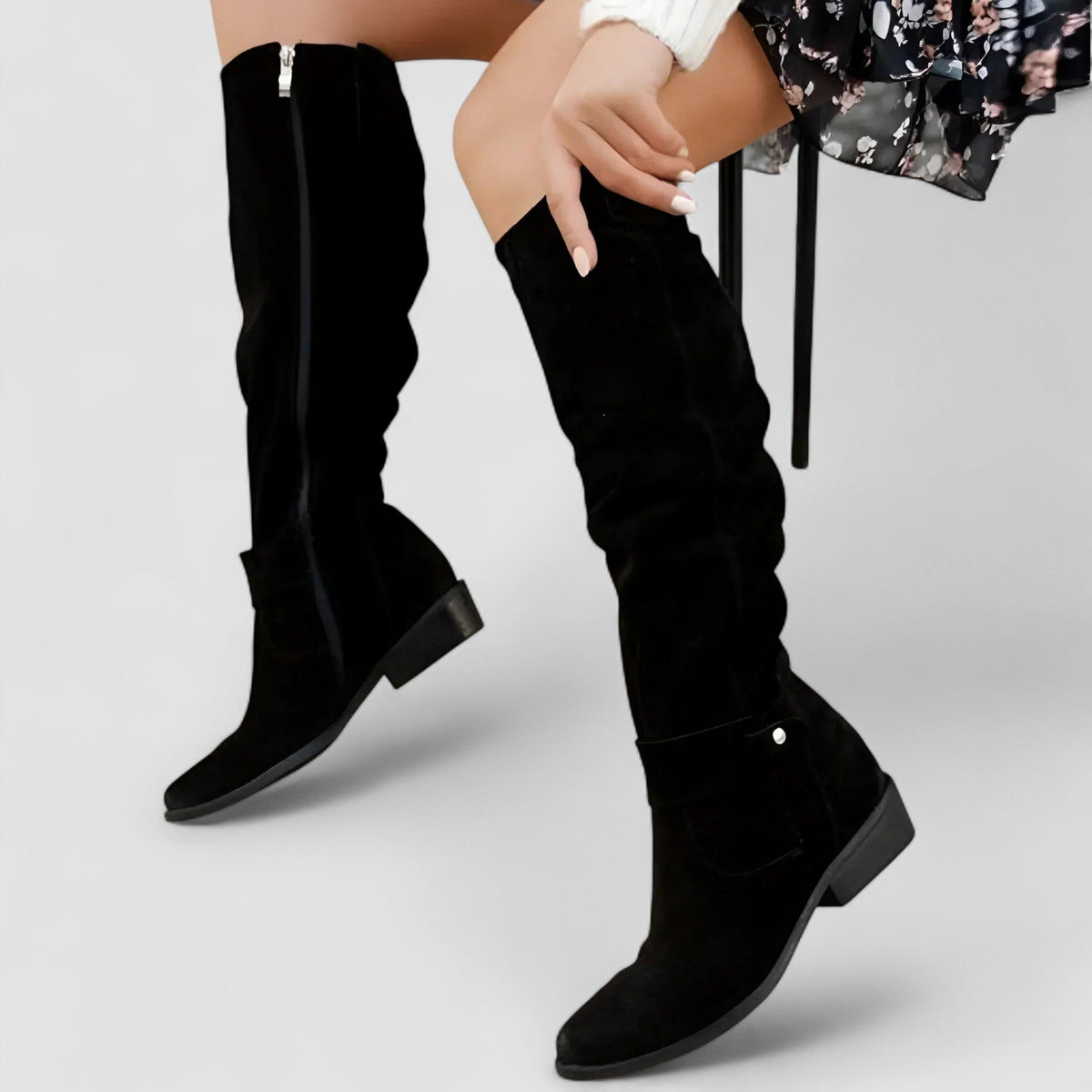 Knee-High Slouch Boots with Block Heel for Women