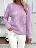 Women's Relaxed Fit Cable-Knit Jumper with Round Neck