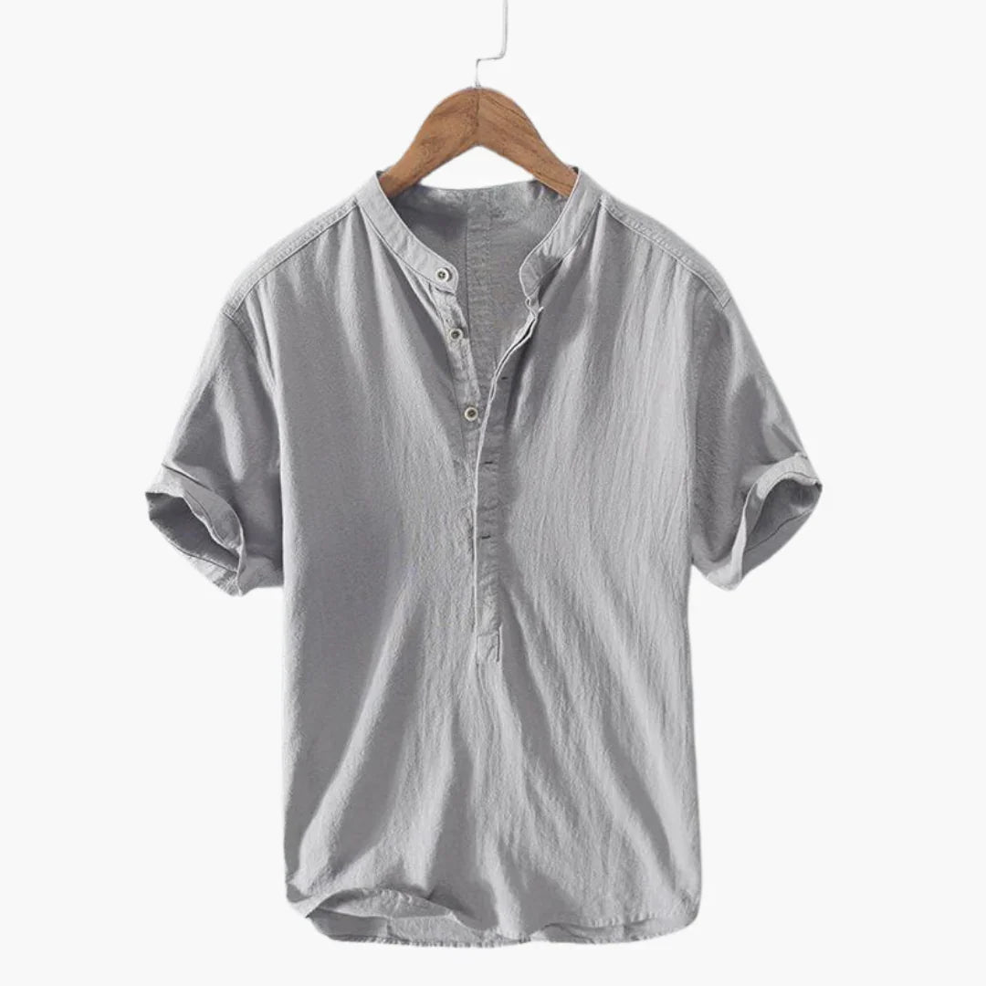 Men's Short-Sleeve Shirt with Stand-Up Collar for Summer Style