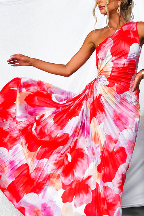 Asymmetrical Floral Pleated Summer Dress for Women in Vibrant Colors