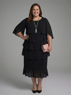 Layered Cape Sleeve Midi Dress with Relaxed Silhouette