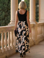 Sleeveless Maxi Dress with Flowing Printed Skirt and Relaxed Fit