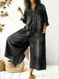 Wide-Leg Long Sleeve Jumpsuit with Button Front