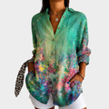 Women's Vibrant Emerald Meadow Art Blouse for Effortless Style