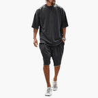 Men's Lightweight Summer Two-Piece Set with Oversized Short-Sleeve Shirt and Drawstring Shorts