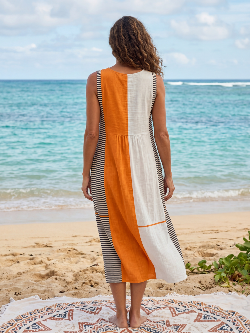 Colour Block Stripe Midi Dress with Relaxed Fit