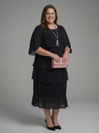 Layered Cape Sleeve Midi Dress with Relaxed Silhouette