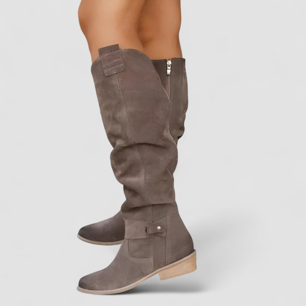 Knee-High Slouch Boots with Block Heel for Women