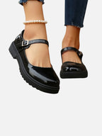 Glossy Leather Look Mary Jane Loafers for Everyday Comfort and Style