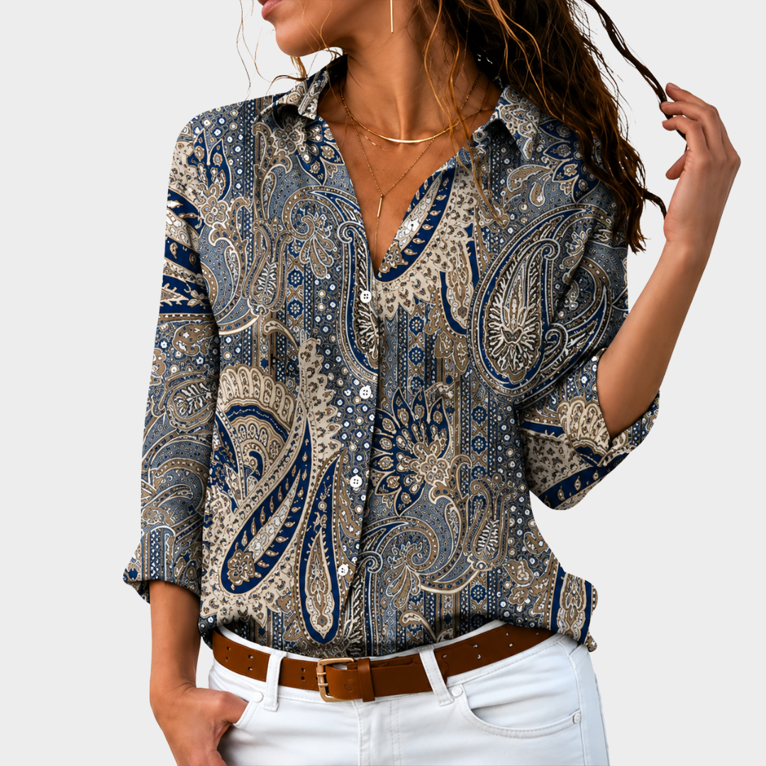 Women's Vibrant Paisley Print Blouse for Effortless Style