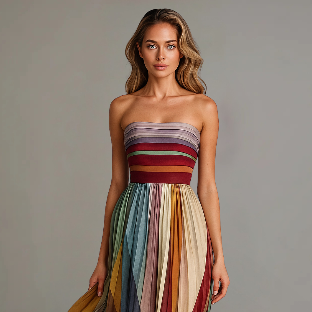 Strapless Pleated Maxi Dress for Effortless Everyday Elegance