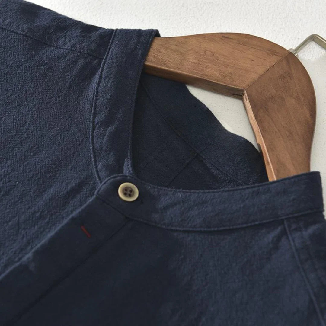 Men's Short-Sleeve Shirt with Stand-Up Collar for Summer Style
