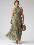 Gathered Floral Halter Midi Dress