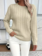 Women's Relaxed Fit Cable-Knit Jumper with Round Neck