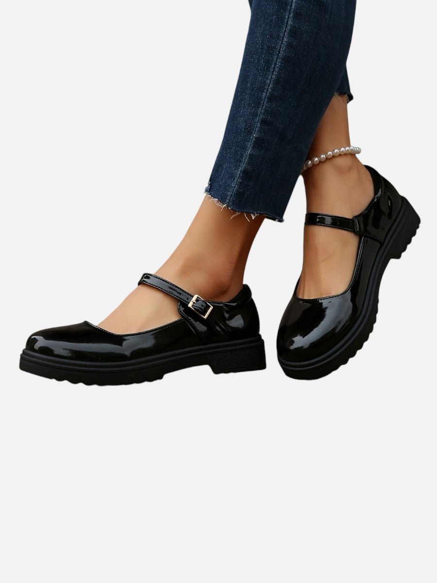 Glossy Leather Look Mary Jane Loafers for Everyday Comfort and Style