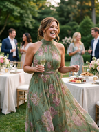Gathered Floral Halter Midi Dress