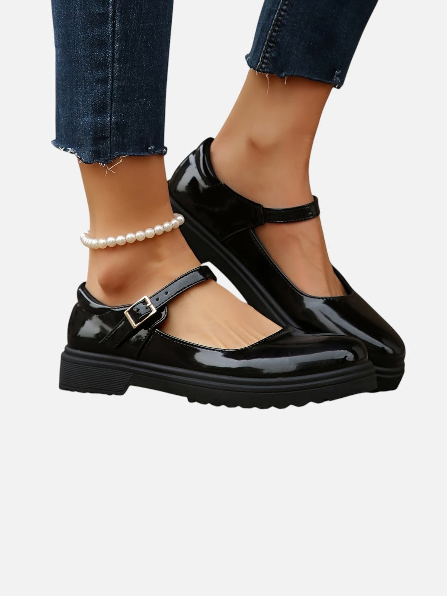 Glossy Leather Look Mary Jane Loafers for Everyday Comfort and Style