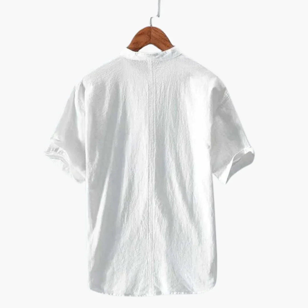 Men's Short-Sleeve Shirt with Stand-Up Collar for Summer Style
